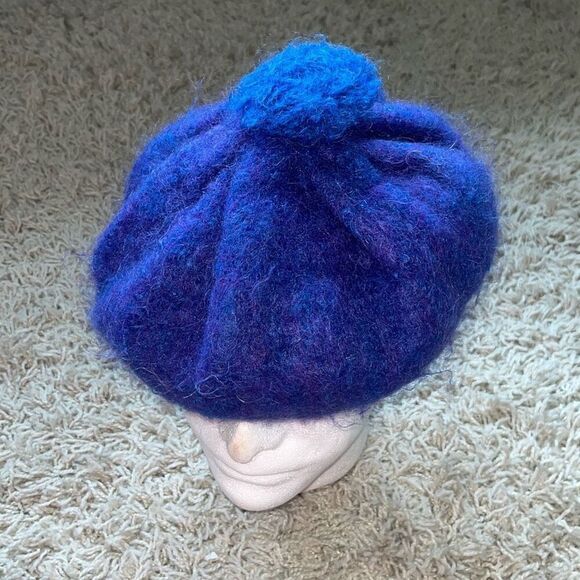 Vintage Cushendale Beret Tam Cap Mohair and Wool Women’s Blue/Purple Fitted Dead